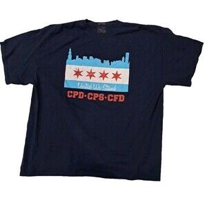Chicago Flag Police Fire CPD CFS CFD Department  Blue Men's T-shirt Size 2X 1011